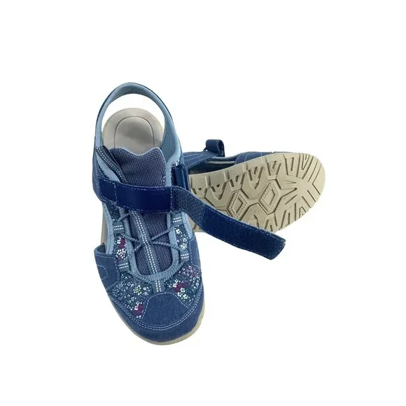 Lands' End Water Repellent ADJ Closed Toe Sport Sandals Blue Flora Size 9B - Picture 9 of 11